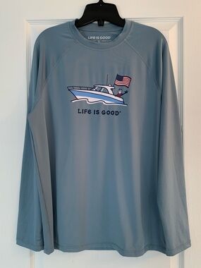 Life Is Good Men's Performance Light Blue Long-Sleeve Shirt